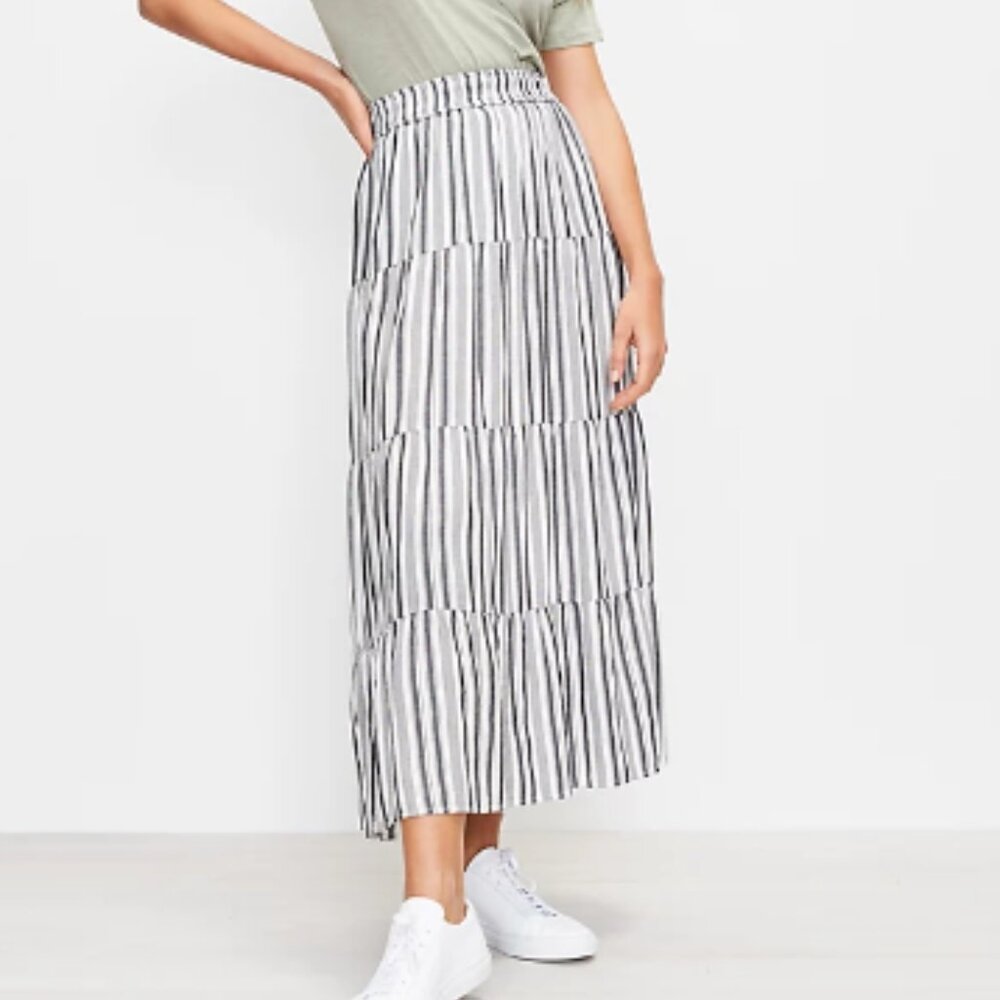 NWT - LOFT - Striped Tiered Pull On Maxi Skirt - Large